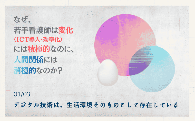なぜ、若手看護師は変化（ICT導入・効率化）には積極的なのに、人間関係には消極的なのか？｜01／03｜デジタル技術は、生活環境そのものとして存在している｜きのした えり